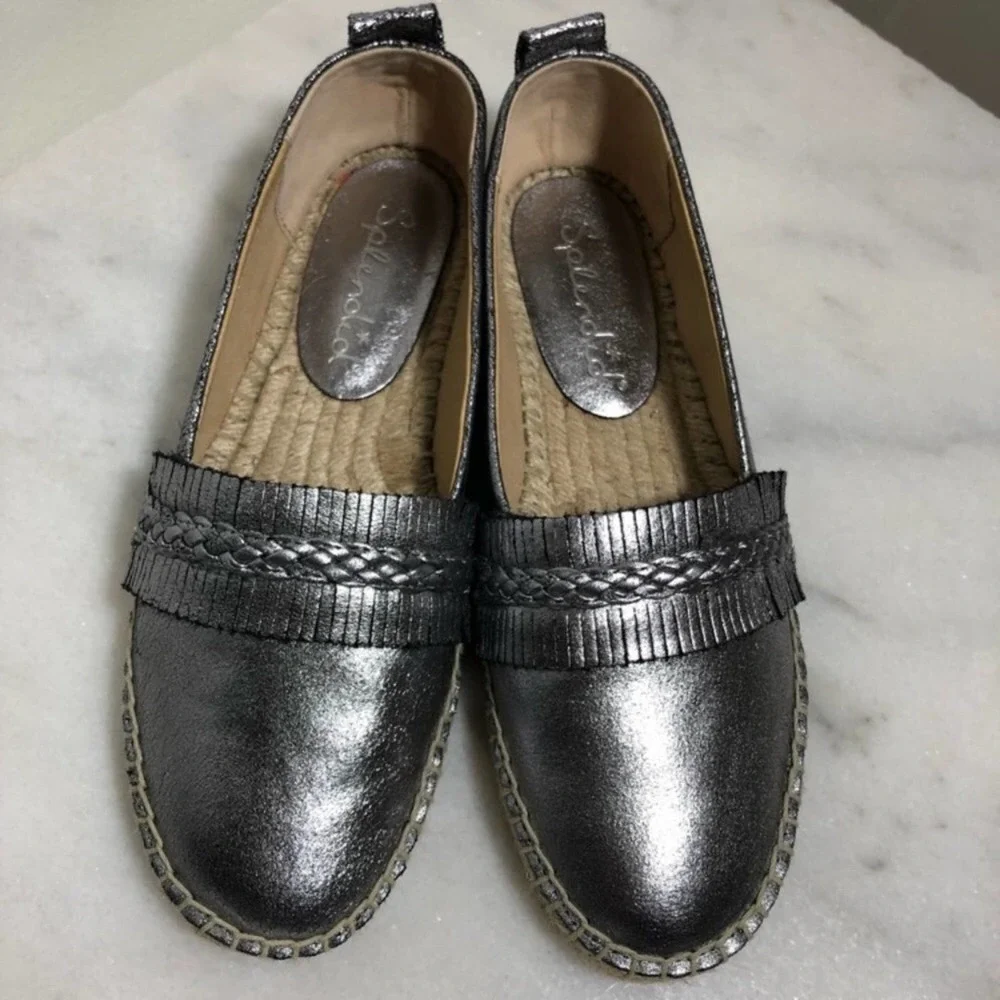 Splendid Jaime Metallic Silver Slip-On Espadrille Shoes 7 Fringe Women’s